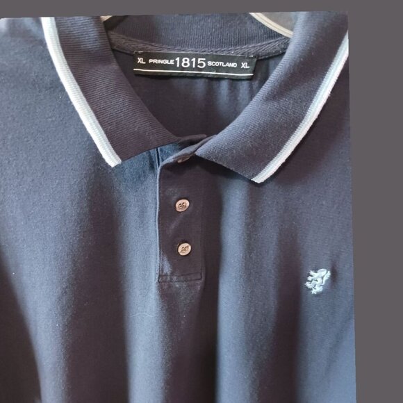 Pringle 1815 Scotland Polo Shirt Embroidered Logo Short Sleeve Navy blue Xlarge - Picture 10 of 14